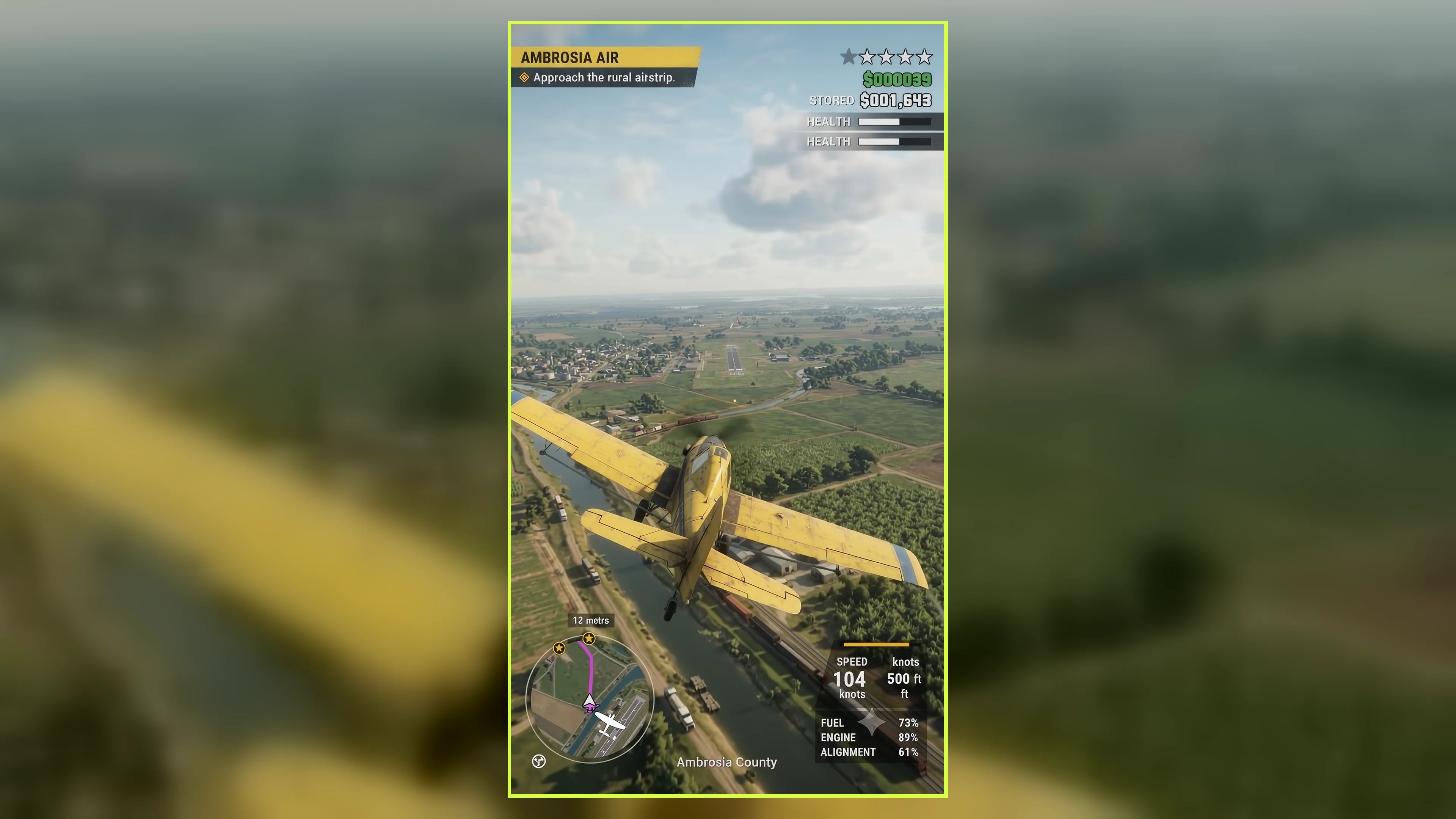 AI-generated open-country flight gameplay frame