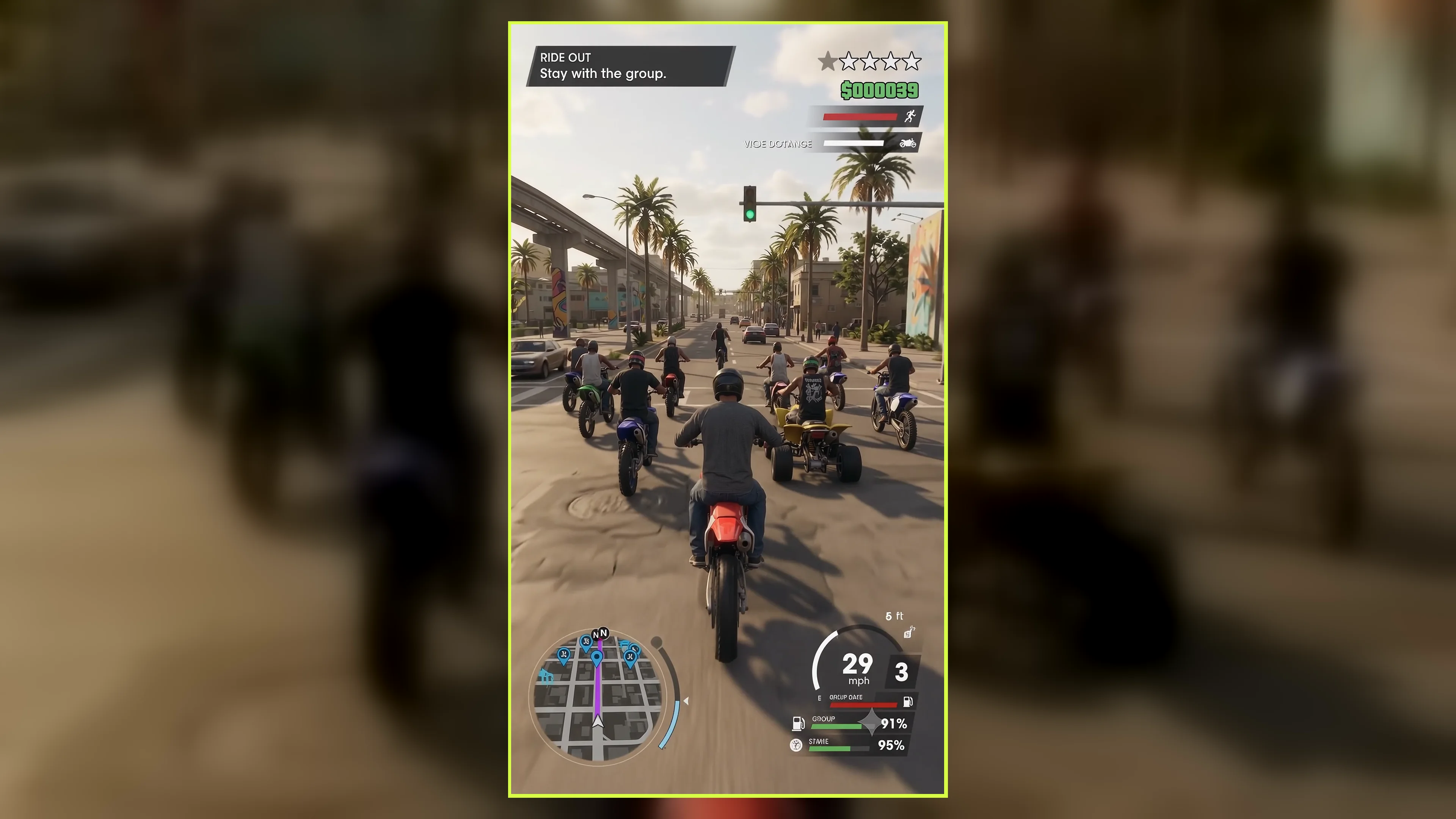 AI-generated urban riding gameplay frame