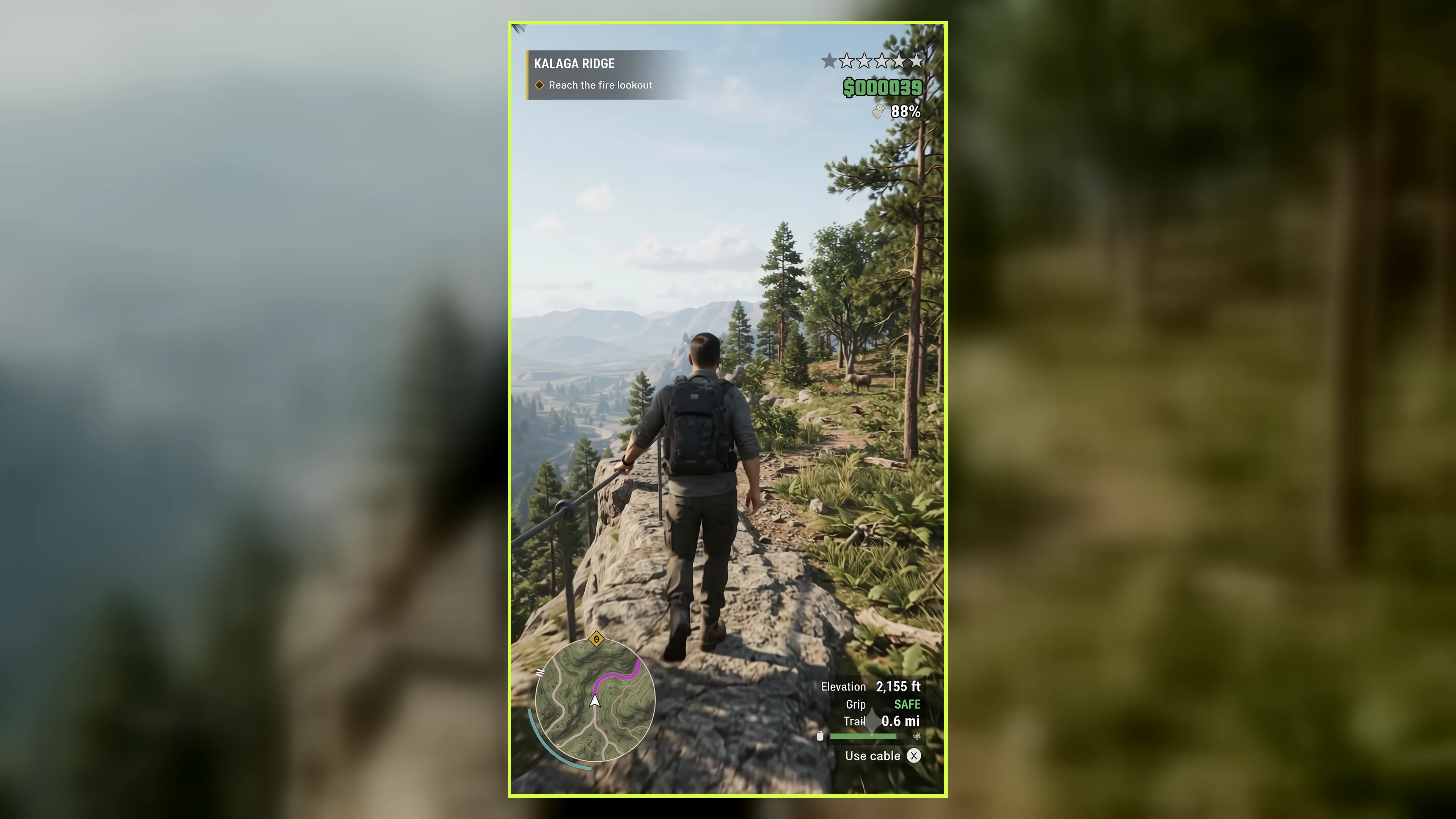 AI-generated mountain exploration gameplay frame