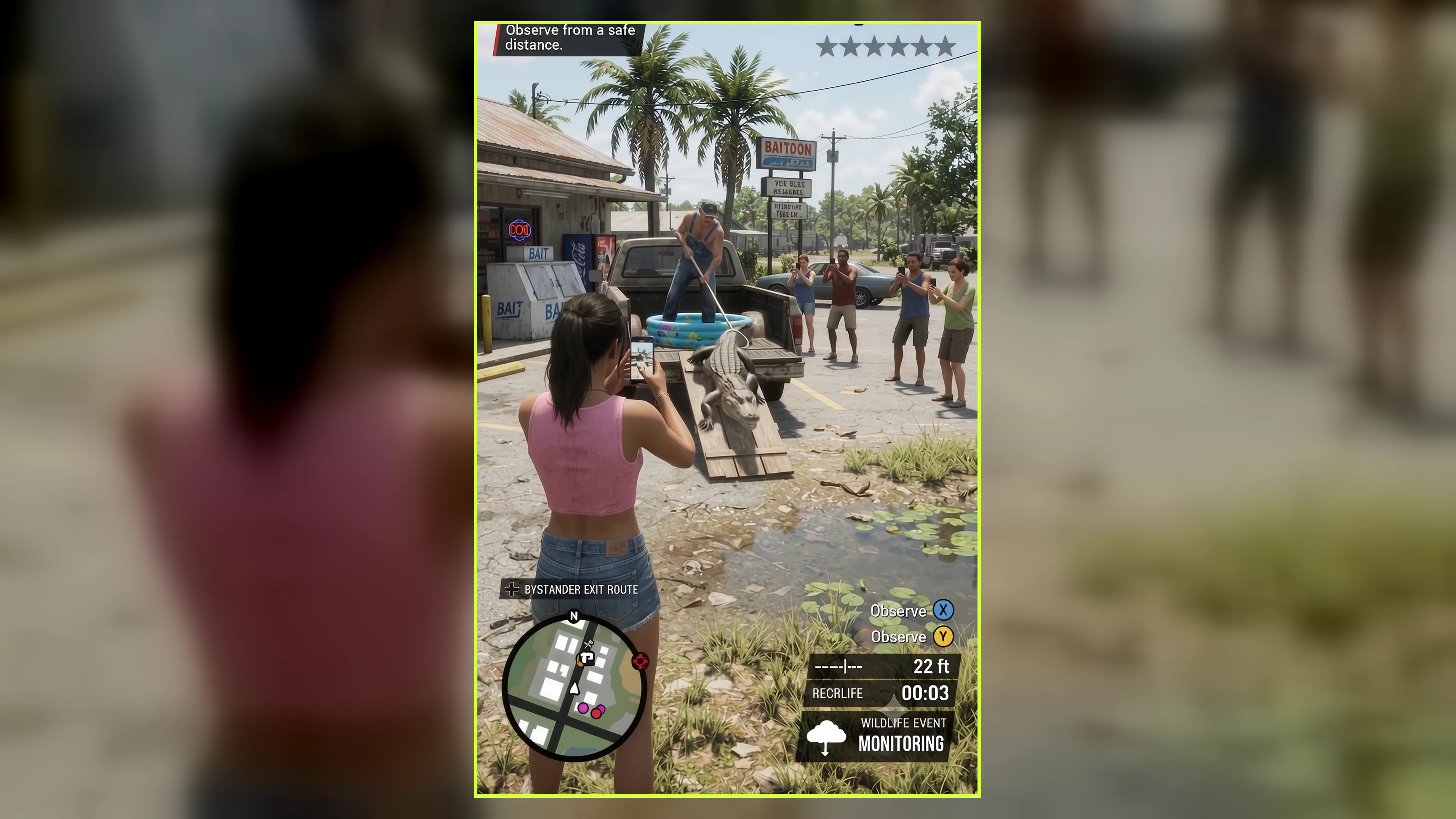 AI-generated wildlife encounter gameplay frame
